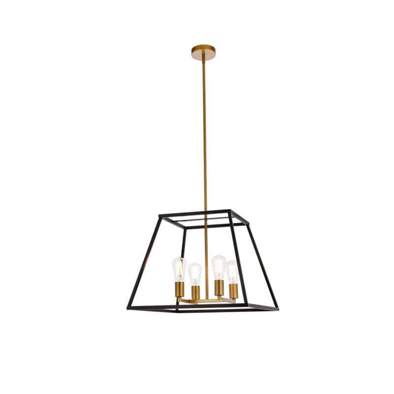 Lustre linéaire à 4 lumières Gloriajean, Noir / laiton, H 15,7 po x l 20 po x P 20 po