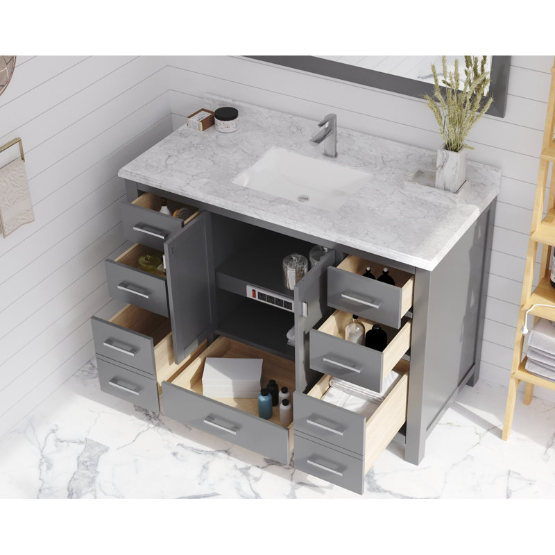 Ensemble de meuble-lavabo simple 48 po Mariário, Gris, Marbre de Carrare blanc