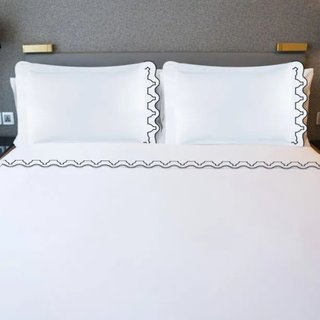 Imaginary Scallop 400TC Embroidery Cotton 4 Piece Sheet Set Fitted Sheet Fits Upto 16" Deep Pocket, Black
