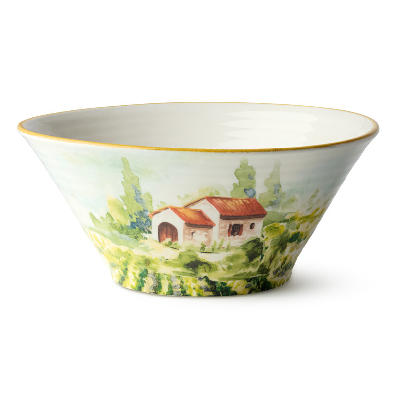 Bol profond en grès pour pâtes, salade ou service Tuscany - Conception de vignoble italien de 11 pouces avec une profondeur de 5 pouces - Look rustique peint à la main pour des rassemblements et des décorations