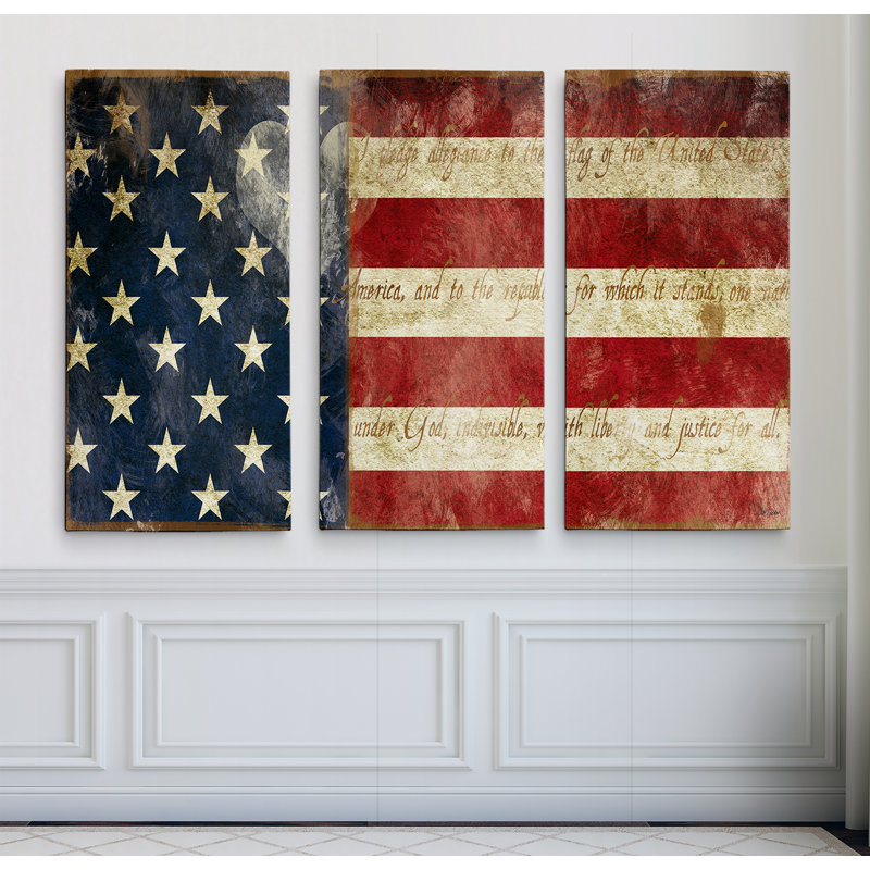 «I Pledge Allegiance», reproduction de 3 pièces sur toile, H 24 po x l 36 po x P 1,5 po
