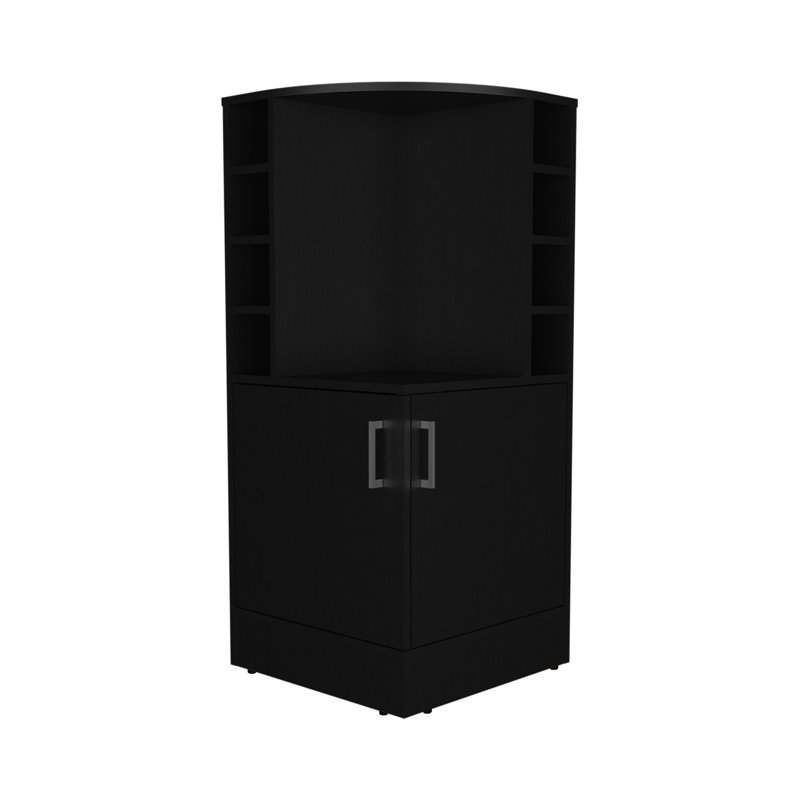 Black 43" Tall Corner Bar Cabinet - 8 Wine Bottle , Double Door Modern Scent Living Room, Black