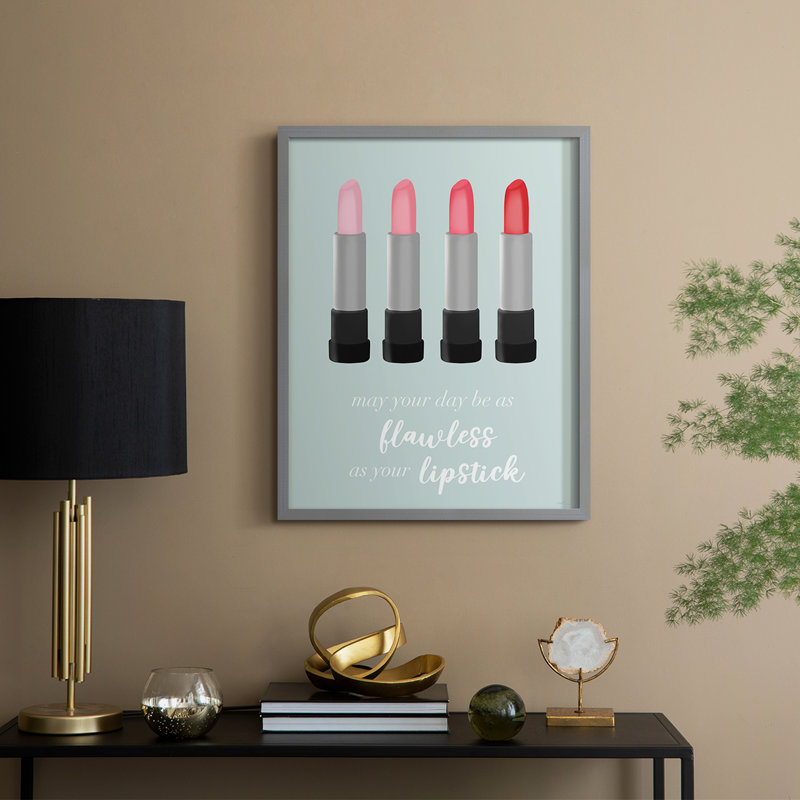 Impression encadrée de rouge à lèvres impeccable - bois massif, Gris, H 15 po x l 12 po