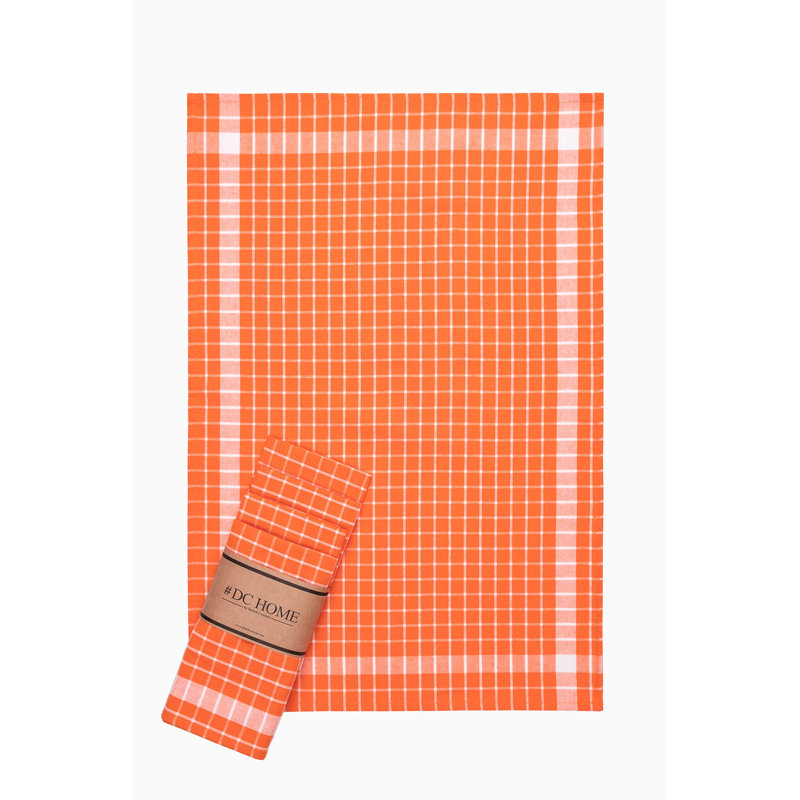 Ensemble de serviettes à main de qualité supérieure (5 pièces), motif à carreaux orange, 17,7 x 25,6 pouces | 85% coton / 15% polyester, 7,9 oz / m² | Lavable à la machine, doux et absorbant | Parfait pour la maison, la salle de sport et le spa