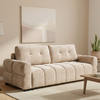 Canapé-lit capitonné beige 92 po Cara