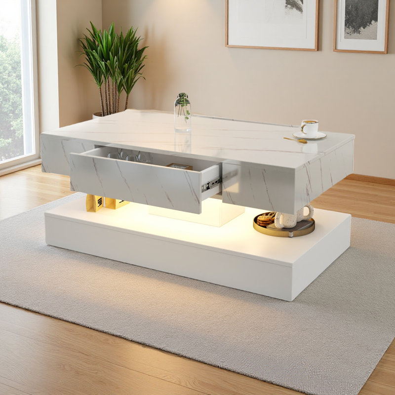 Table basse à DEL, table basse moderne pour le salon, tables de salon, grands meubles de salon, Blanc