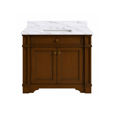 Joselle 30"W x 21"D Light Walnut Vanity and Castella de Blanc Marble Vanity Top with Rectangular Undermount Single Bowl