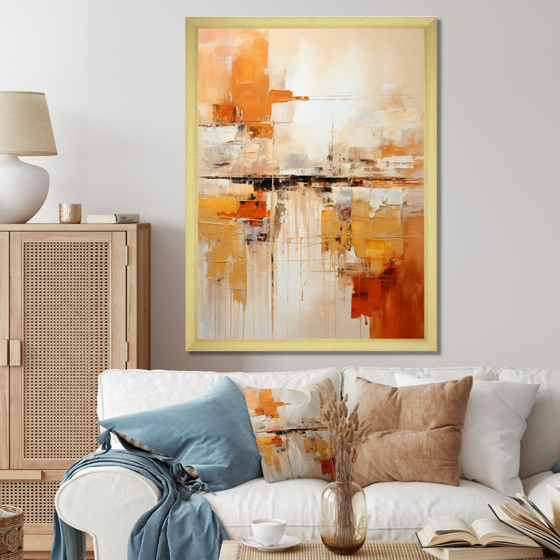 «Glam Orange Beige Collage II», art mural encadré, H 32 po x l 16 po, Cadre photo doré