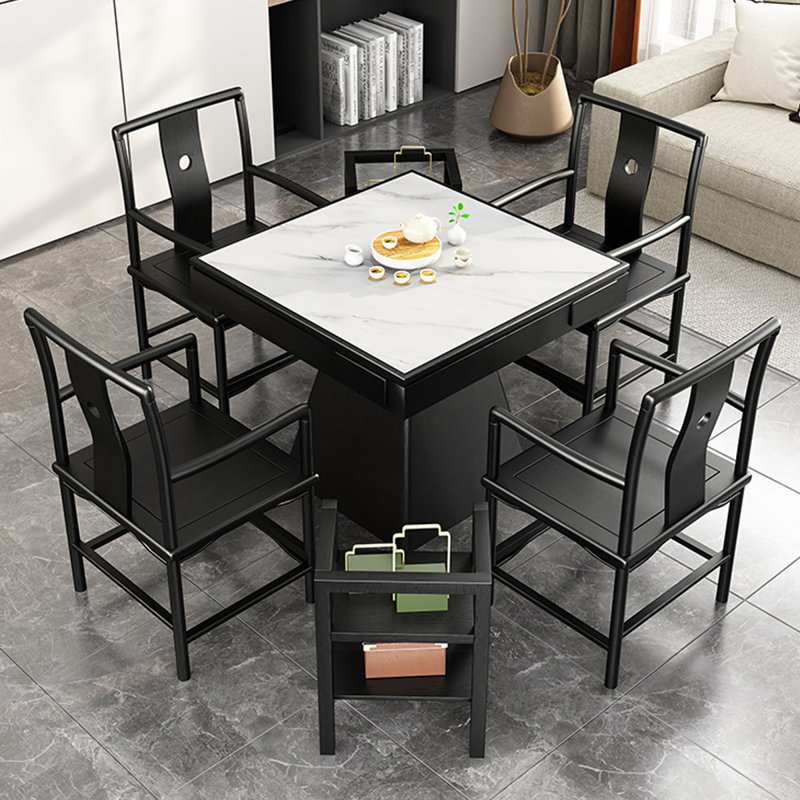 Table de poker blanche et noire en pierre frittée carrée + bois massif, H 30,31 po x l 47,24 po x P 47,24 po