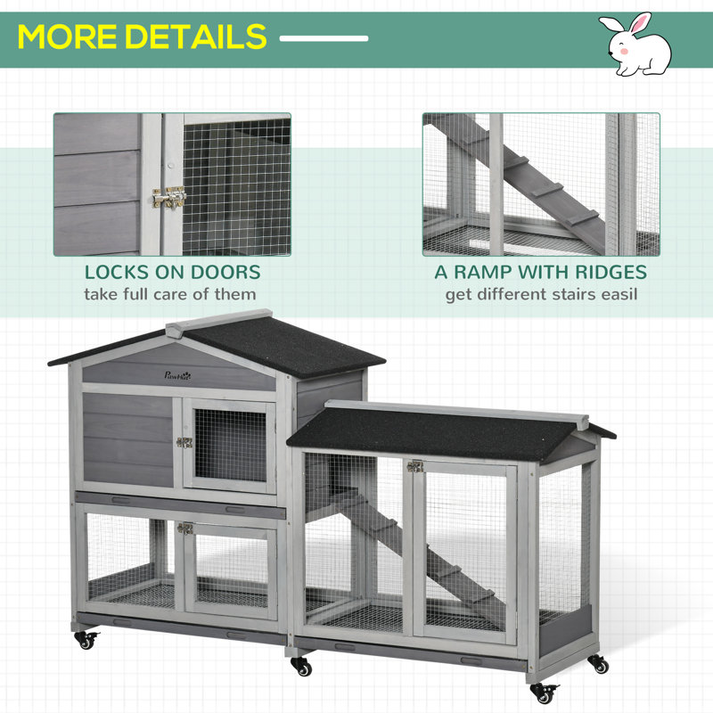Stoudt Weather Resistant Rabbit Hutch, Grey/Black/White