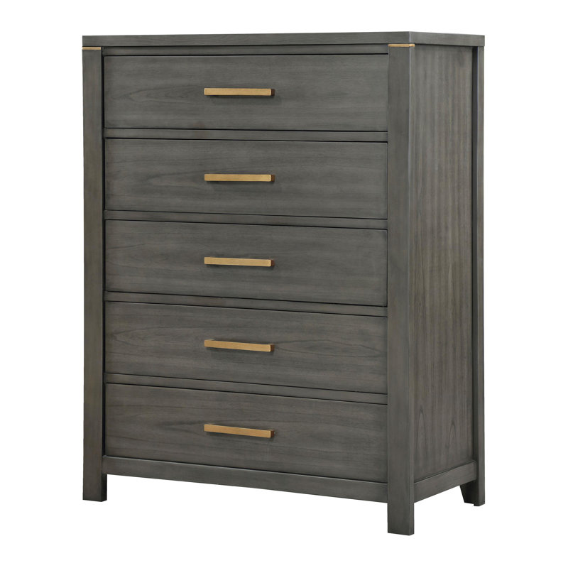 Commode de chambre à 5 tiroirs Gris