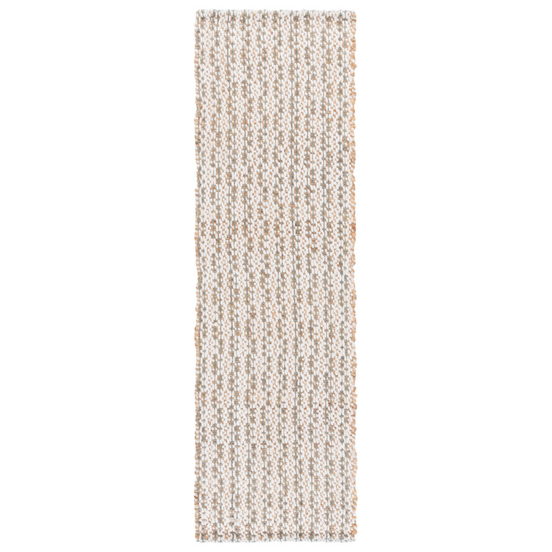 Natural Fiber 225 Hand Loomed Jute/Wool/Pet Striped Rug in Natural/Ivory, Runner 2'3" x 8'