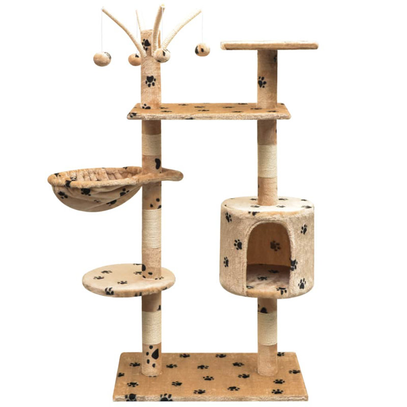 Amerina Cat Tree, Beige With Paw Prints, 96 cm x 35 cm x 125 cm