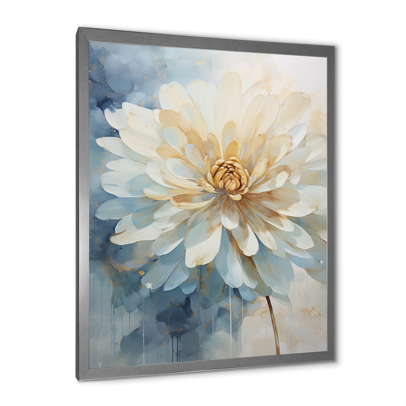 «White and Blue Dahlia Flower Minimalisme I» sur toile imprimée, Cadre simple argenté, H 20 po x l 12 po x P 1 po