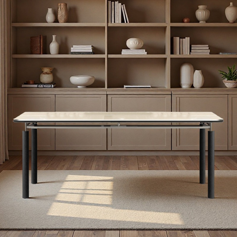 Bureau de table en granit avec pieds en bois de frêne et teinture, H 29,53 po x l 70,87 po x P 35,43 po