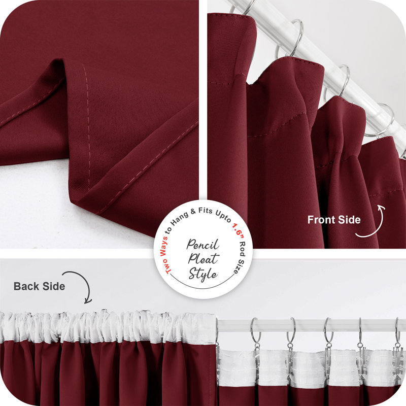 Raigo Blackout Curtain Pair, Red, 42cm Width x 242cm Drop