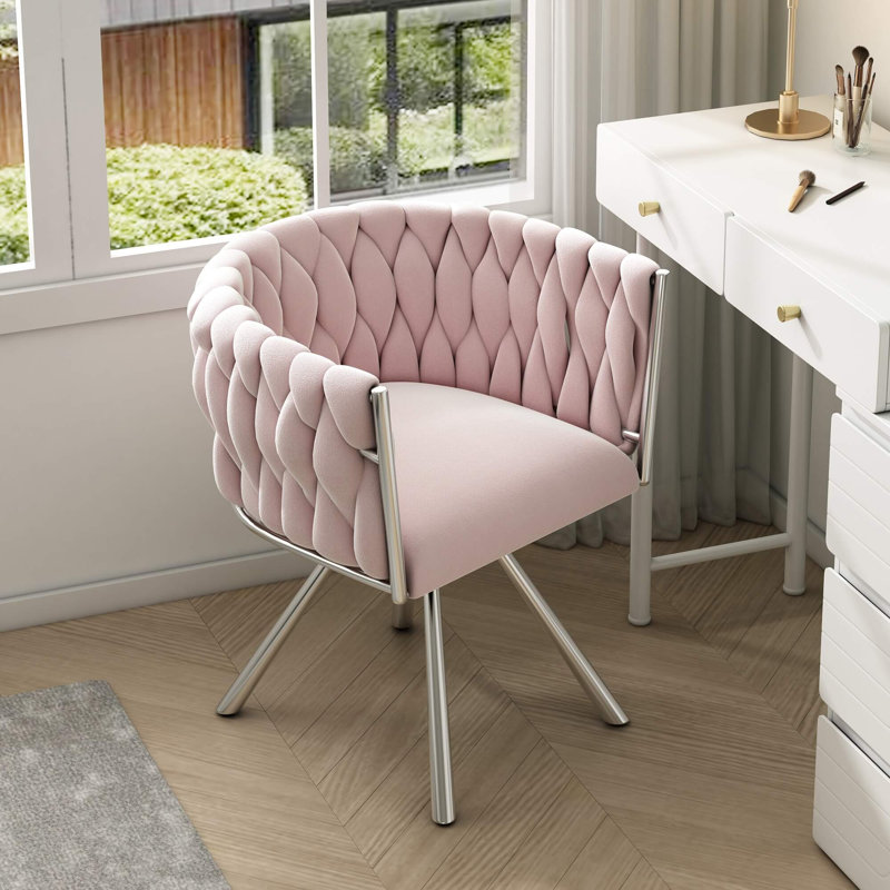 Velvet Upholstered Armchair in Pink