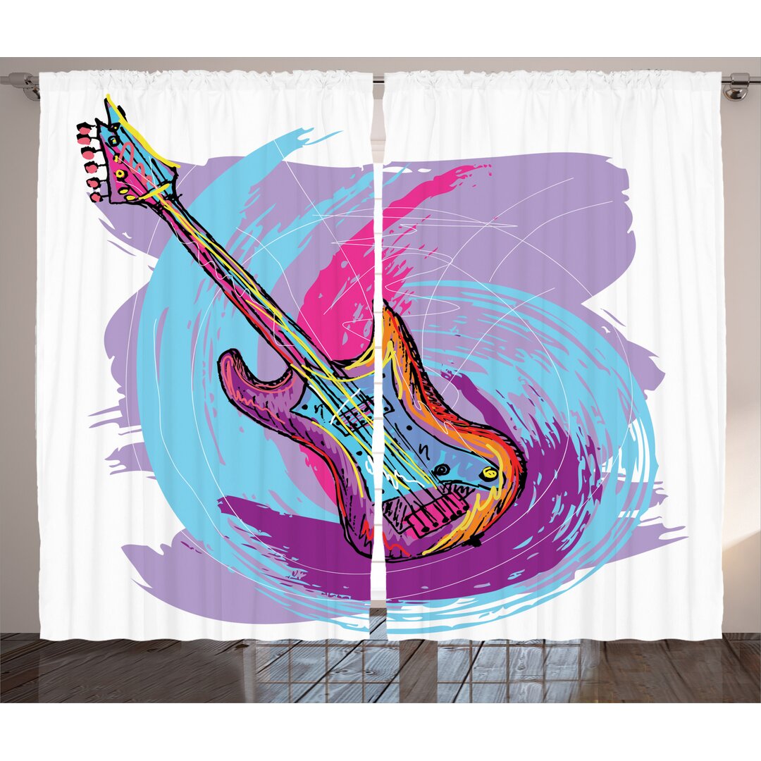 Rustikaler Vorhang, Hand Drawn-Gitarren-Schmutz, Musik, Rosa Violett Blau