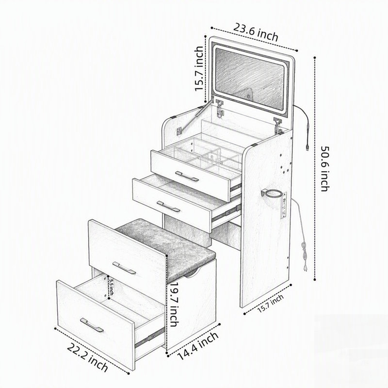 Meuble-lavabo 3 en 1 avec prise de courant et miroir DEL