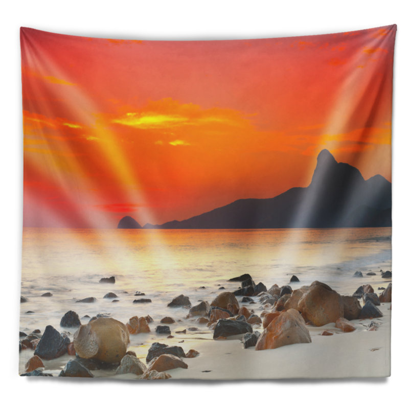  Rocky Seashore sous la tapisserie de ciel coloré, H 32 po x l 39 po