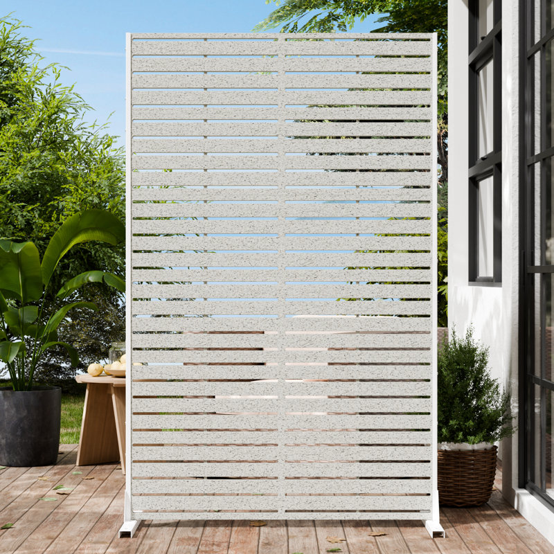 Paravent d'extérieur à 6 panneaux, 115,5 cm x 183 cm, autoportant, motif floral à persiennes, panneaux en PEHD et cadre en acier pour terrasse, jardin ou abri de climatisation - Gris rouille clair