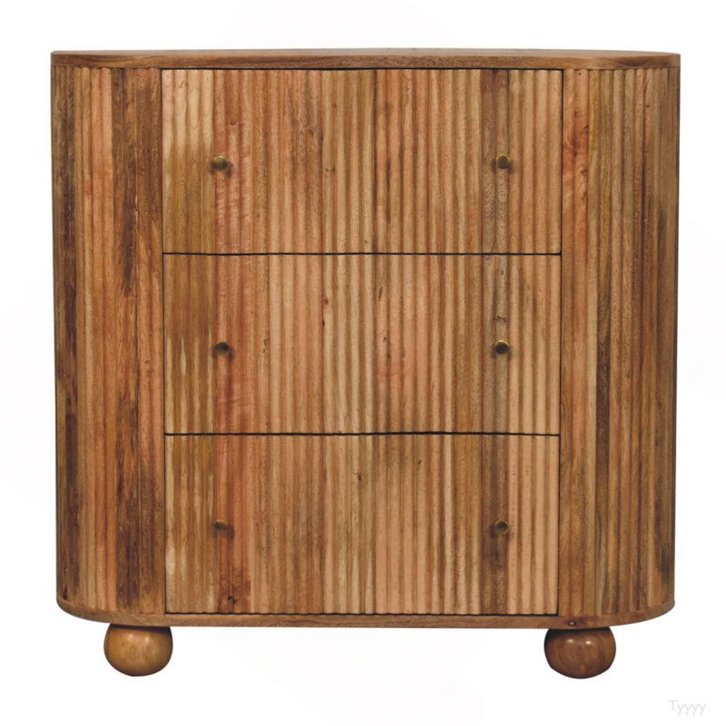 Commode en bois massif Soba, 3 tiroirs, brun clair