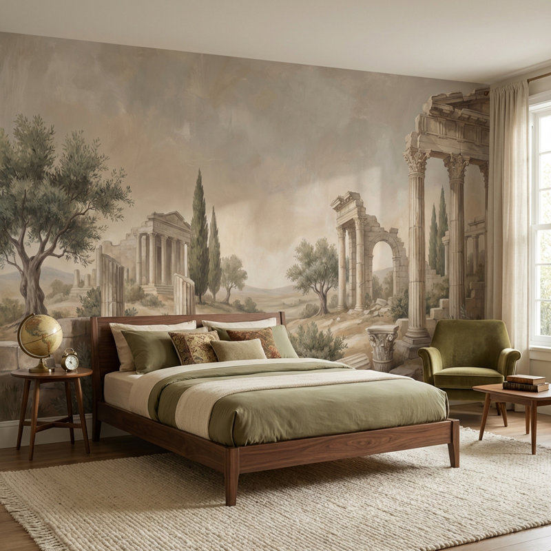 Panneau mural ruines antiques, architecture classique méditerranéenne, Non-Woven Nonpasted, 200"x120"