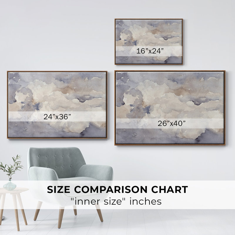 «Clouds In Neutral II», peinture sur toile encadrée, Cadre noyer, H 27 po x l 41 po x P 2 po