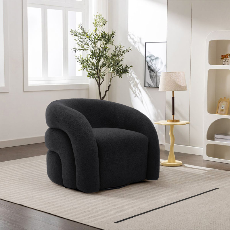 Fauteuil demi-tonneau pivotant rembourré Aunna, Mélange de polyester noir