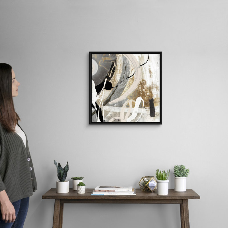 Tangled III - peinture sur toile, Toile avec cadre flottant, H 21,25 po x l 21,25 po, Noir