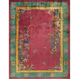 1920s Knotted Rectangle Antique Room Size Chinese Wool Purple - Art Deco Rug