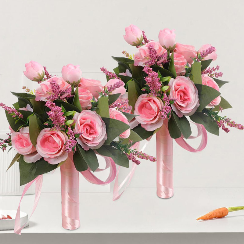 2 pièces Bouquet de demoiselles d'honneur roses Bouquet de mariée artificiel pour demoiselle d'honneur Bouquet de soie pour bal de mariage