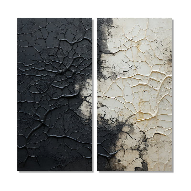 Blanc et noir abstrait divisé - formes abstraites, art mural, 32" H x 32" W, Wrapped Canvas, Does Not Apply