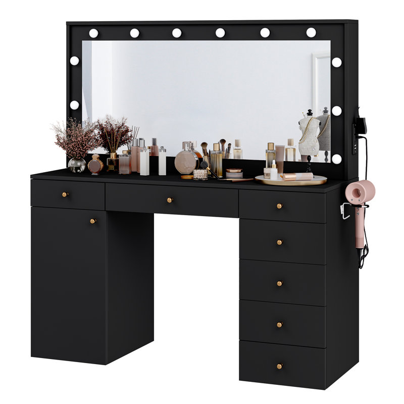 Makeup Vanity With Mirror And Lights, Black