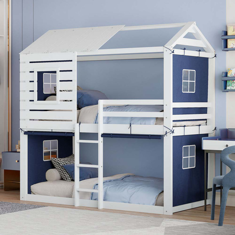 Lit superposé pour enfant Aasir, Simple, Bleu