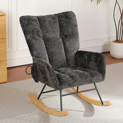 Fauteuil d'allaitement coulissant en chenille à haut dossier avec anneau latéral décoratif et soutien lombaire gonflable en chenille