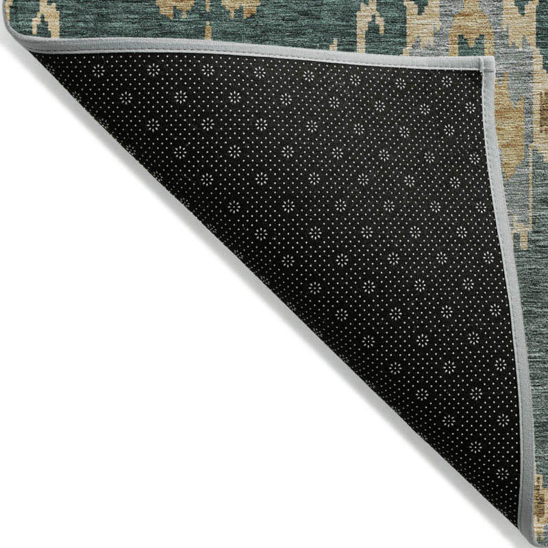Tapis intérieur / extérieur lavable en ikat gris et doré 8 pi x 10 pi