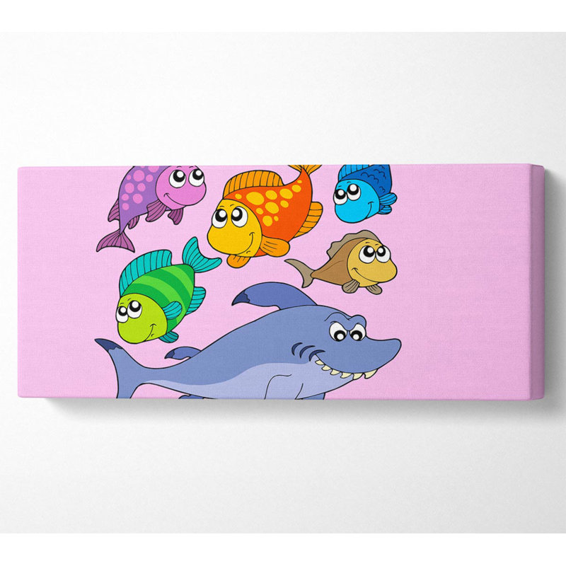 Shark and Fish Pink - Wrapped Canvas Panoramic Art Prints, 50.8cm H x 121.9cm W x 10cm D
