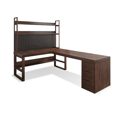Bureau rectangulaire à 3 tiroirs en bois massif brun noisette