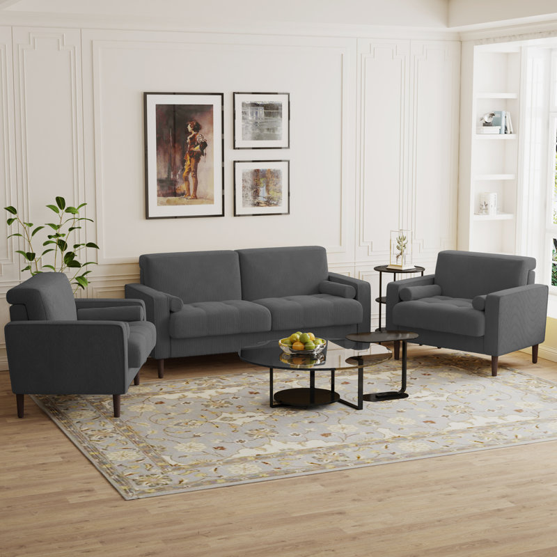 Carmelinda 3 Piece Sofa Set, Grey