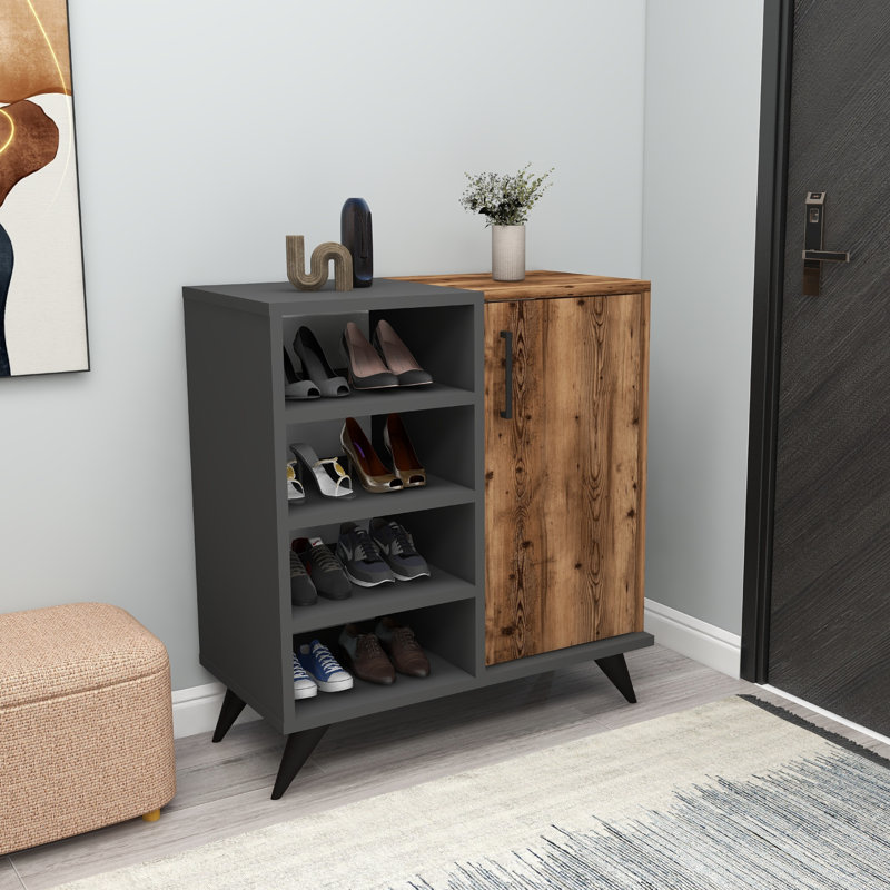 10 Pair Shoe Storage Cabinet, Brown/Black