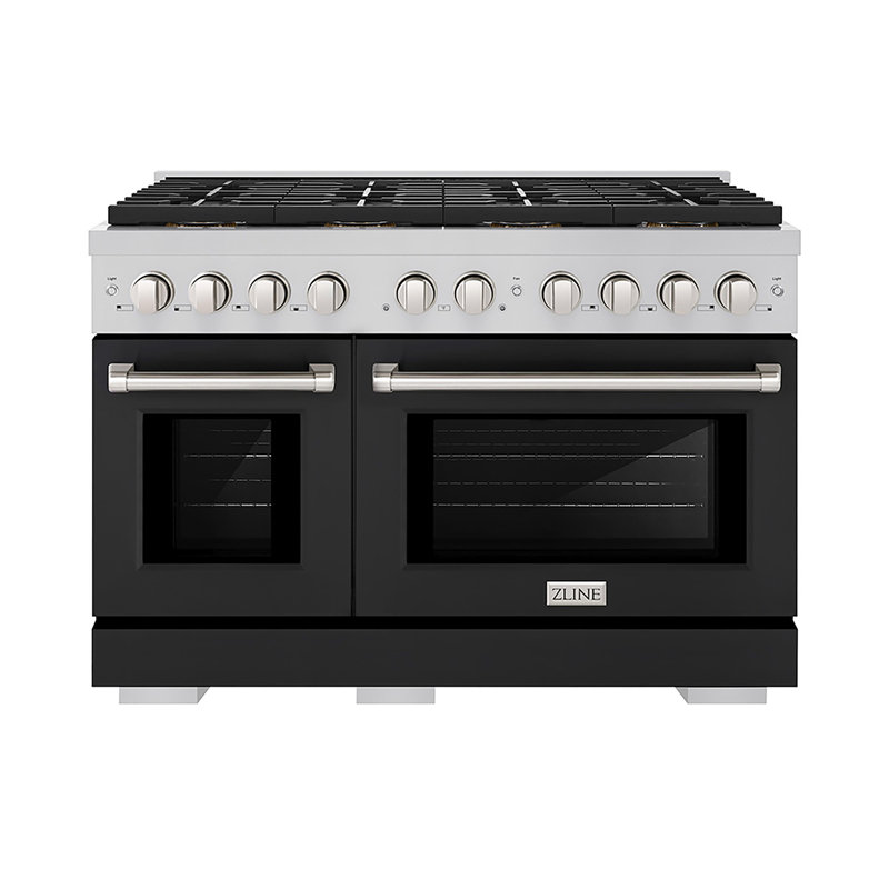 ZLINE 48 in. Paramount Dual Fuel Range with 8 Burner DuoPro Cooktop & Dual Ovens in Stainless Steel, Black Matte