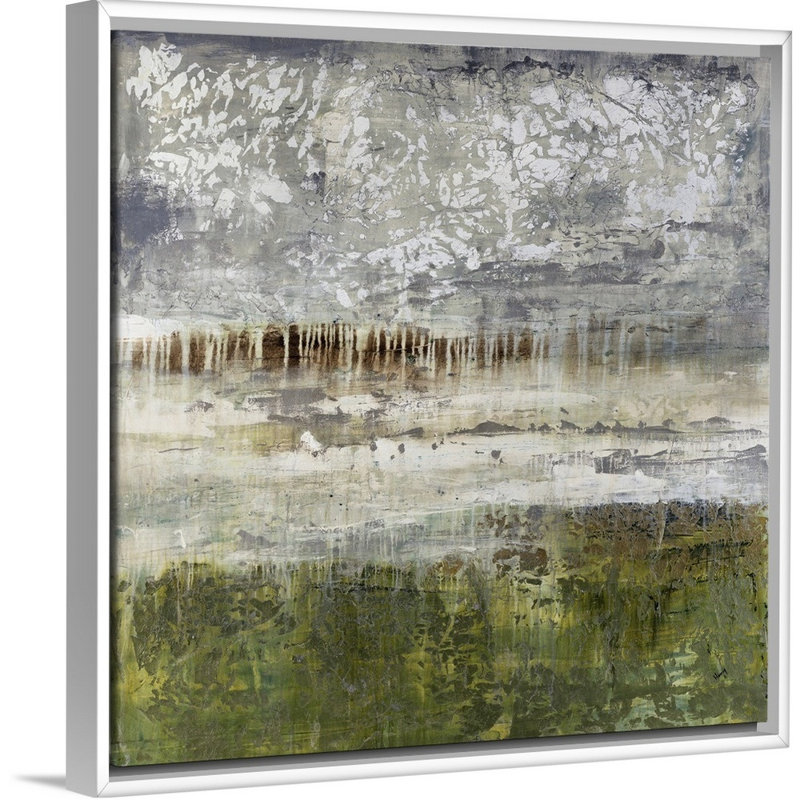 « silver pré », peinture sur toile, Cadre flottant blanc, H 25,7 po x l 25,7 po x p 1,75 po