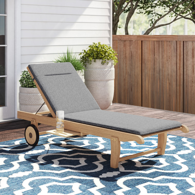 Brighton Reclining Teak Chaise Lounge with Table, Grey