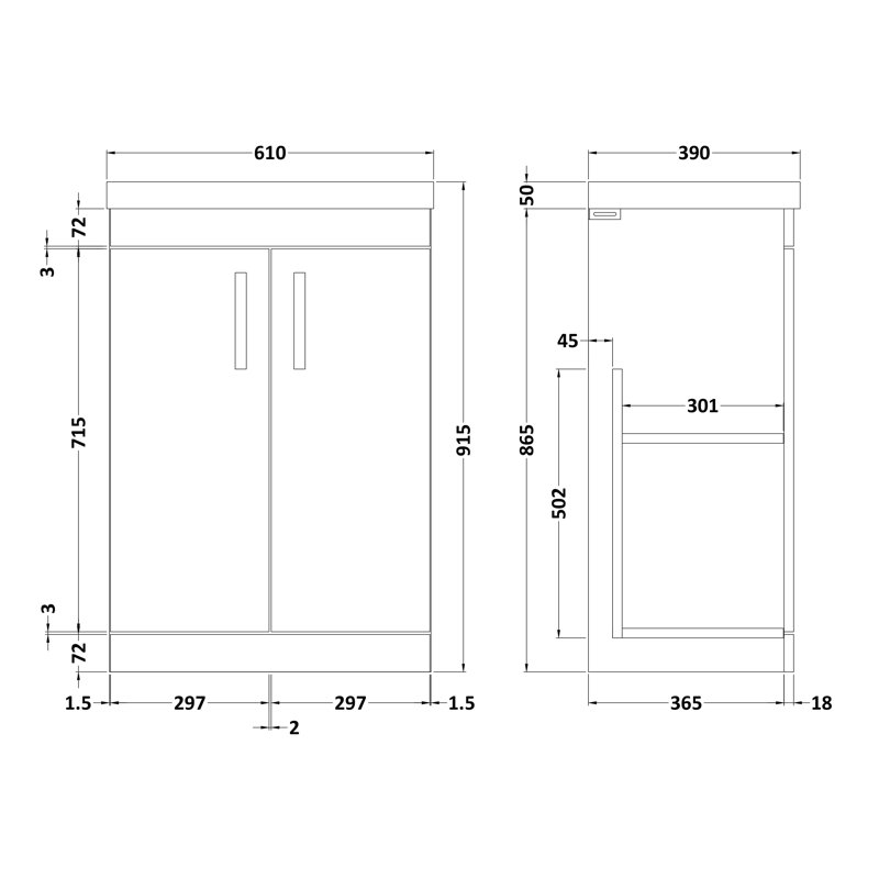 610mm Single Bathroom Vanity with Integrated Ceramic Basin, Anthracite Woodgrain