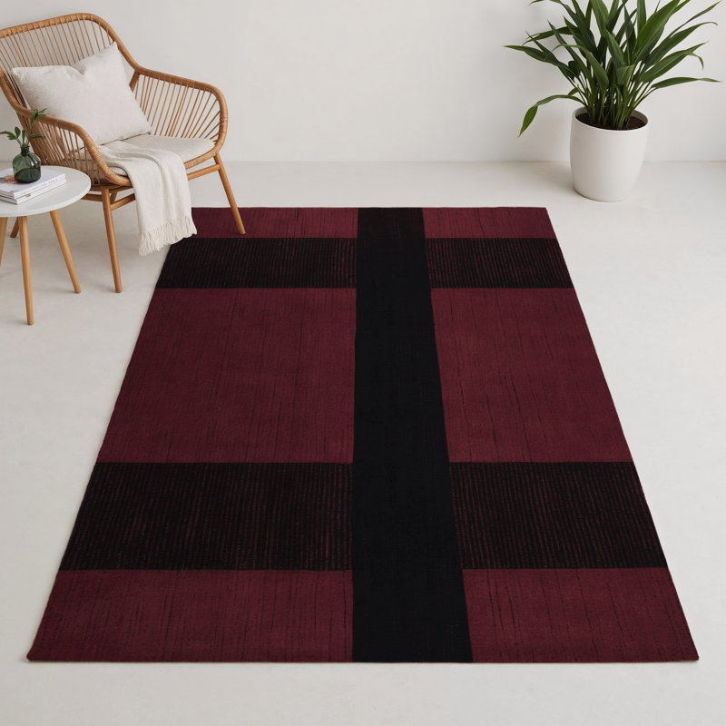 Checkered Black Indoor and Outdoor Area Rug, Rectangle 5' x 7'
