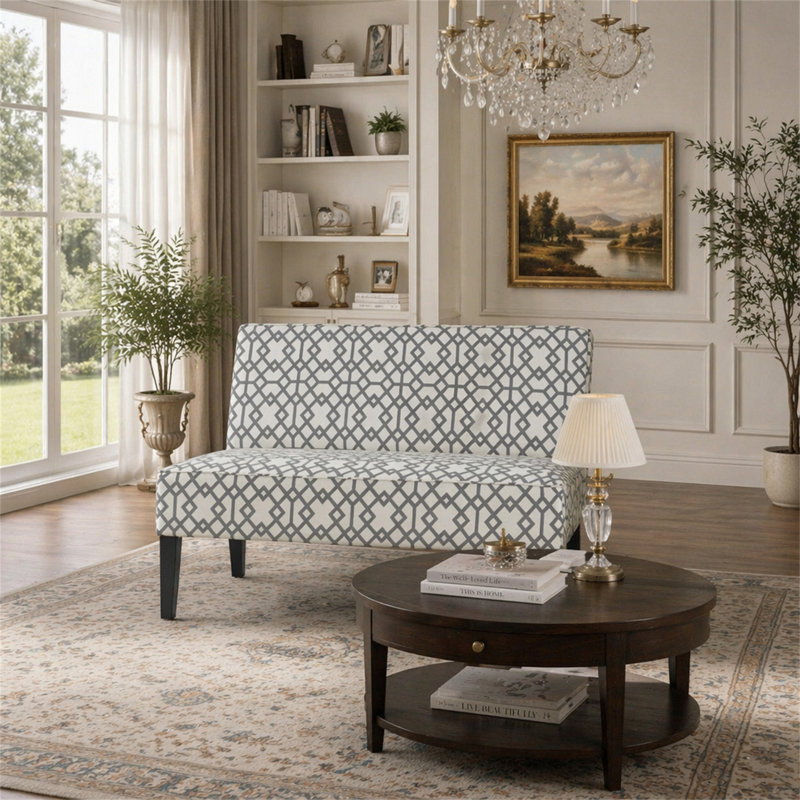Causeuse rembourrée 50 po, Motifs géométriques gris