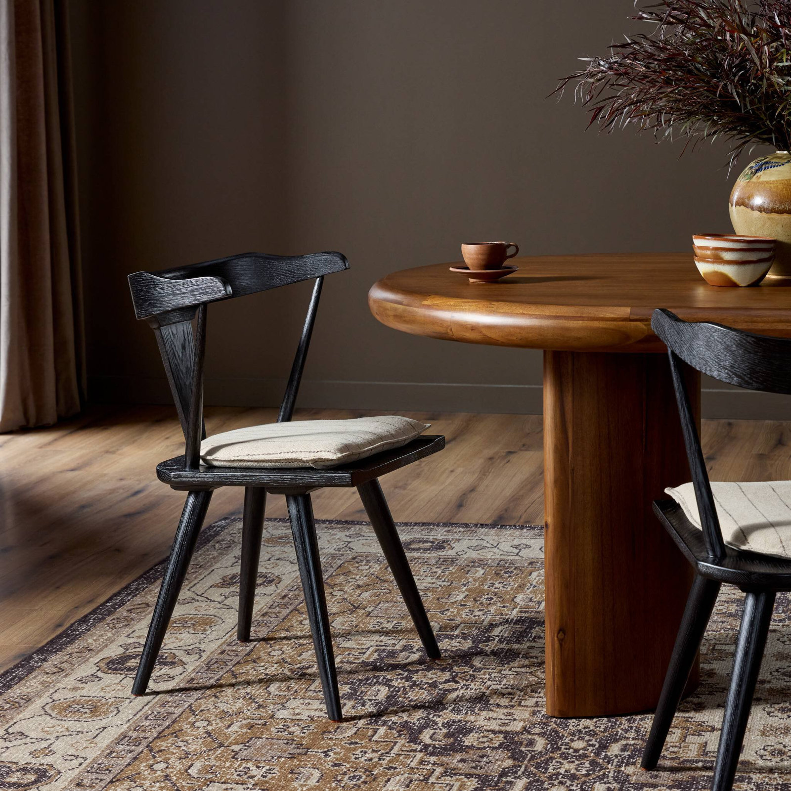 Lodi Dining Chair With Cushion, Black Oak, Lavon Flint