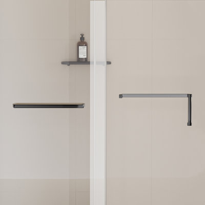56-60 In. W X 76 In. H Frameless Shower Door, Single Sliding Shower Door, 5/16" (8Mm) Clear Tempered Glass Shower Door Explosion-Proof Film, Stainless Steel Hardware, Matte Black