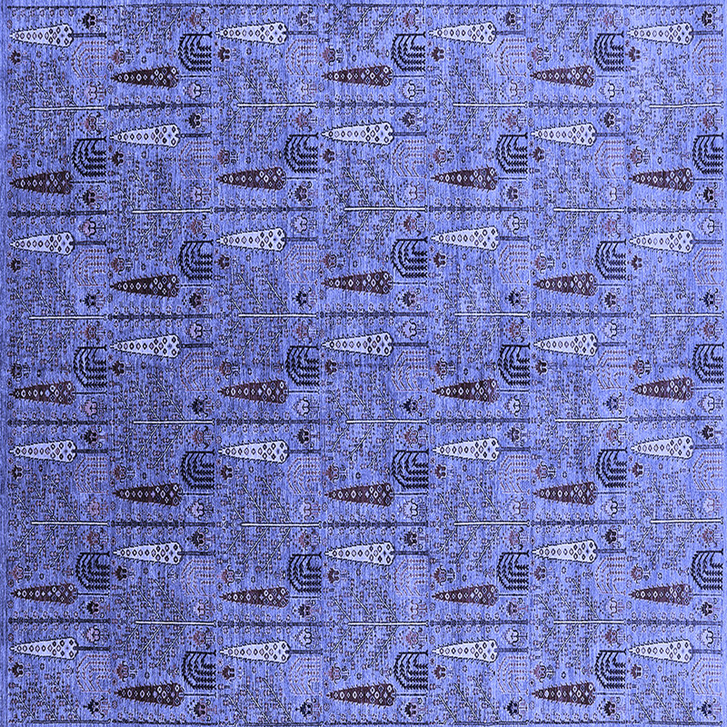 Tapis oriental en laine / polyester tissé à la machine en bleu, Rectangle 8 pi x 12 pi